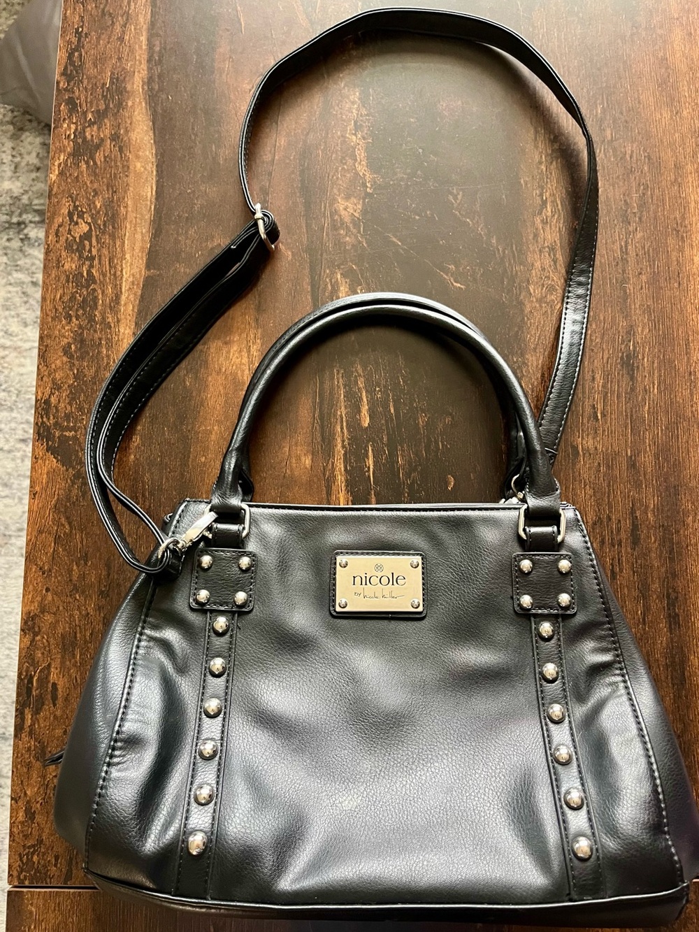 Nicole by Nicole Miller Black Studded Shoulder Satchel